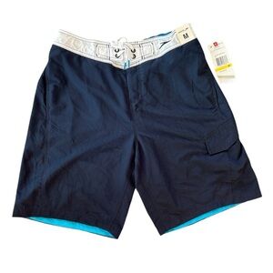 NWT Speedo | Men's Navy Swim Trunks Turquoise/White Drawstring Waistband Size M